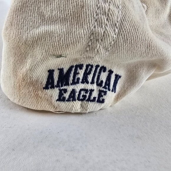 American Eagle Hat Men L/XL Beige AE Logo Distressed Baseball Nu Fit Y2K  Preppy - Picture 7 of 12
